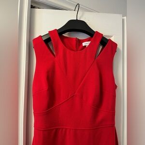 Red structured Calvin Klein dress.